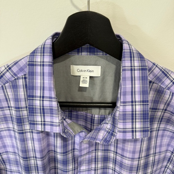 Calvin Klein Men's Purple Checkered Shirt Size M 100% Cotton - Picture 3 of 15